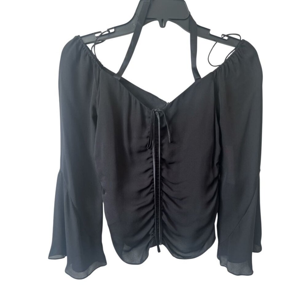 NWT Cinq a Sept Lorne Black Silk Off Shoulder Halter Top XS Reg. $365 - Picture 4 of 12